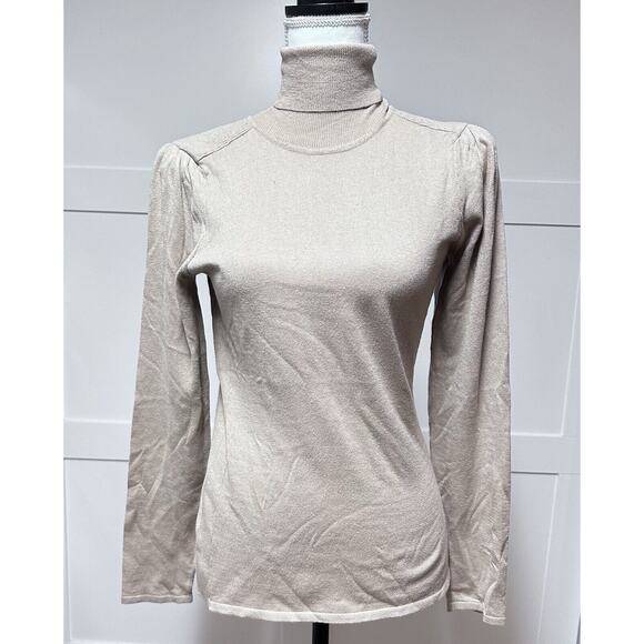 Adec 2 sz L‎ Turtleneck Silk Cotton Cashmere Long Puff Sleeve Sweater Pullover - Picture 2 of 8